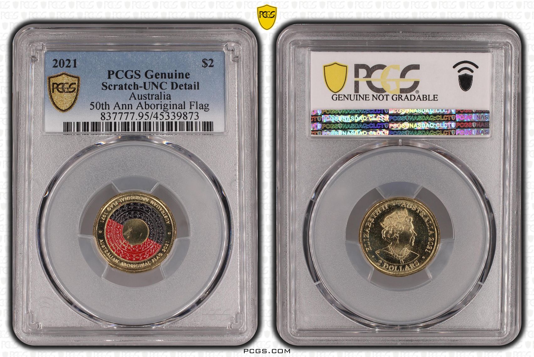 2021 Australia Two Dollar, $2 50th Ann Aboriginal Flag PCGS - Genuine - UNC Details (95 - Scratch) -873