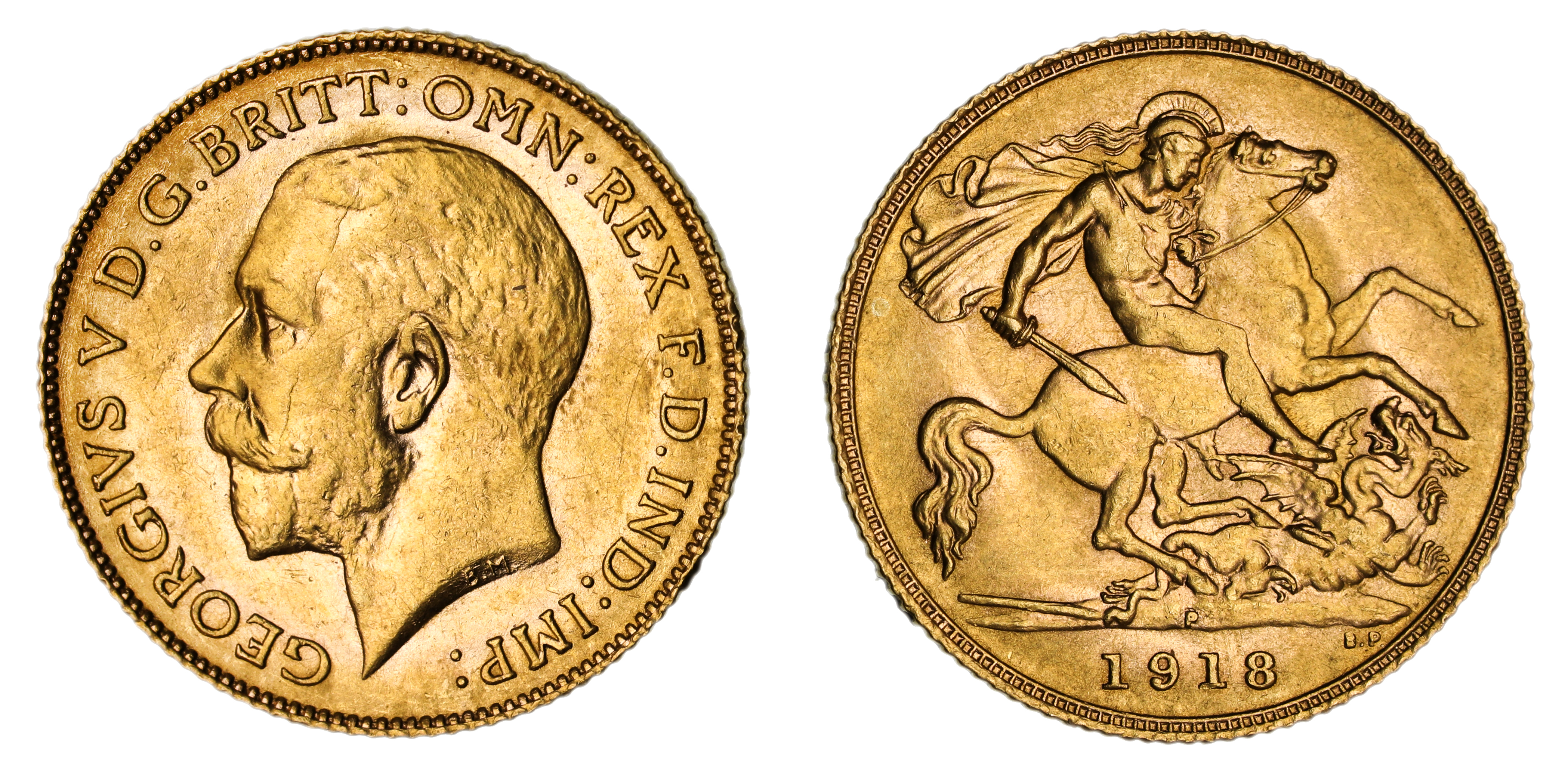 George V, St. George Reverse - Perth Mint, Half Sovereign, 1918, UNC