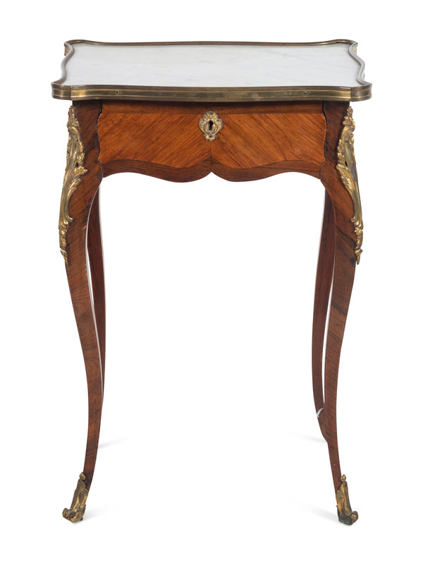A Louis XV Style Gilt Bronze Mounted Marble-Top Side Table