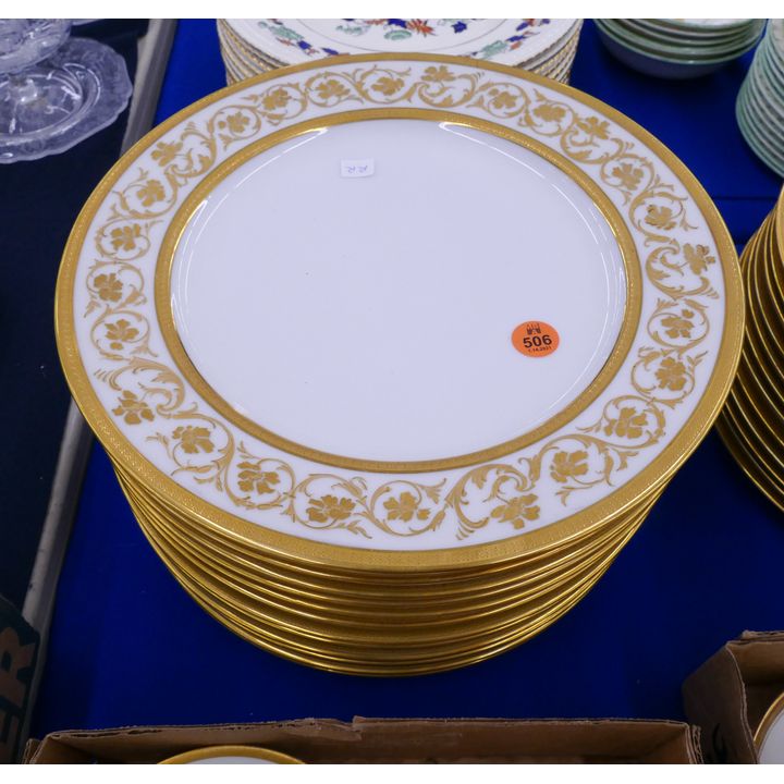 Set 12pc William Guerin Limoges Gilt Dinner Plates