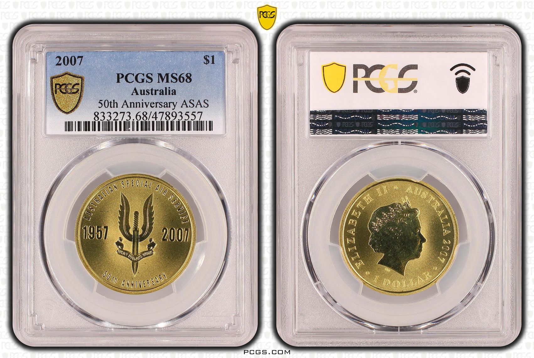 50th Anniversary ASAS, One Dollar, 2007 POP Report 3/1, PCGS MS 68
