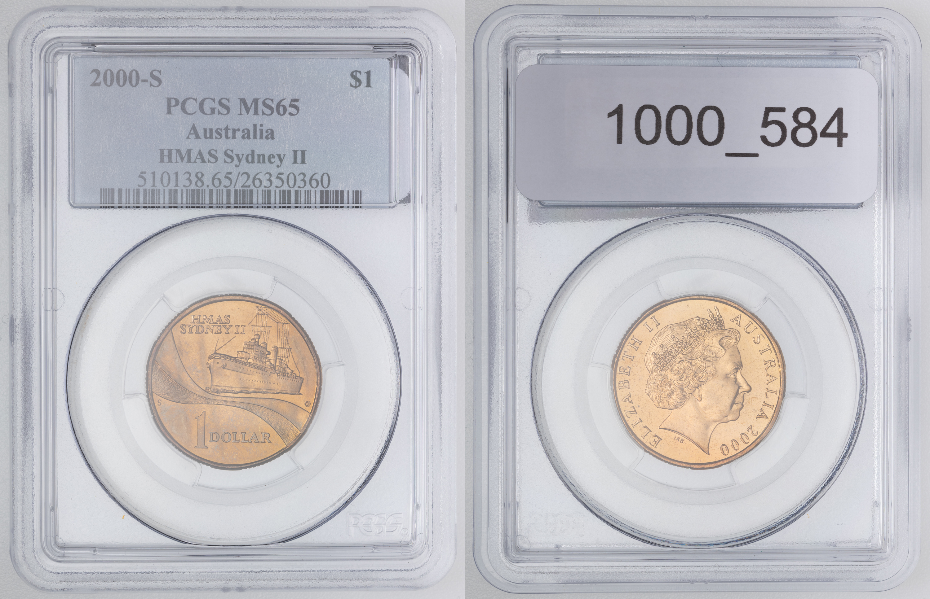 Elizabeth II, HMAS Sydney II, One Dollar, 2000-S, PCGS MS65