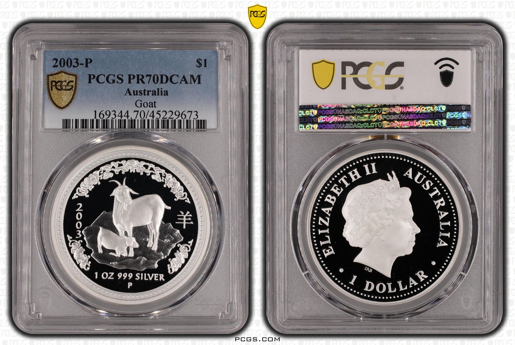 Elizabeth II, Silver 1oz Goat, One Dollar, 2003, PCGS PR 70DCAM