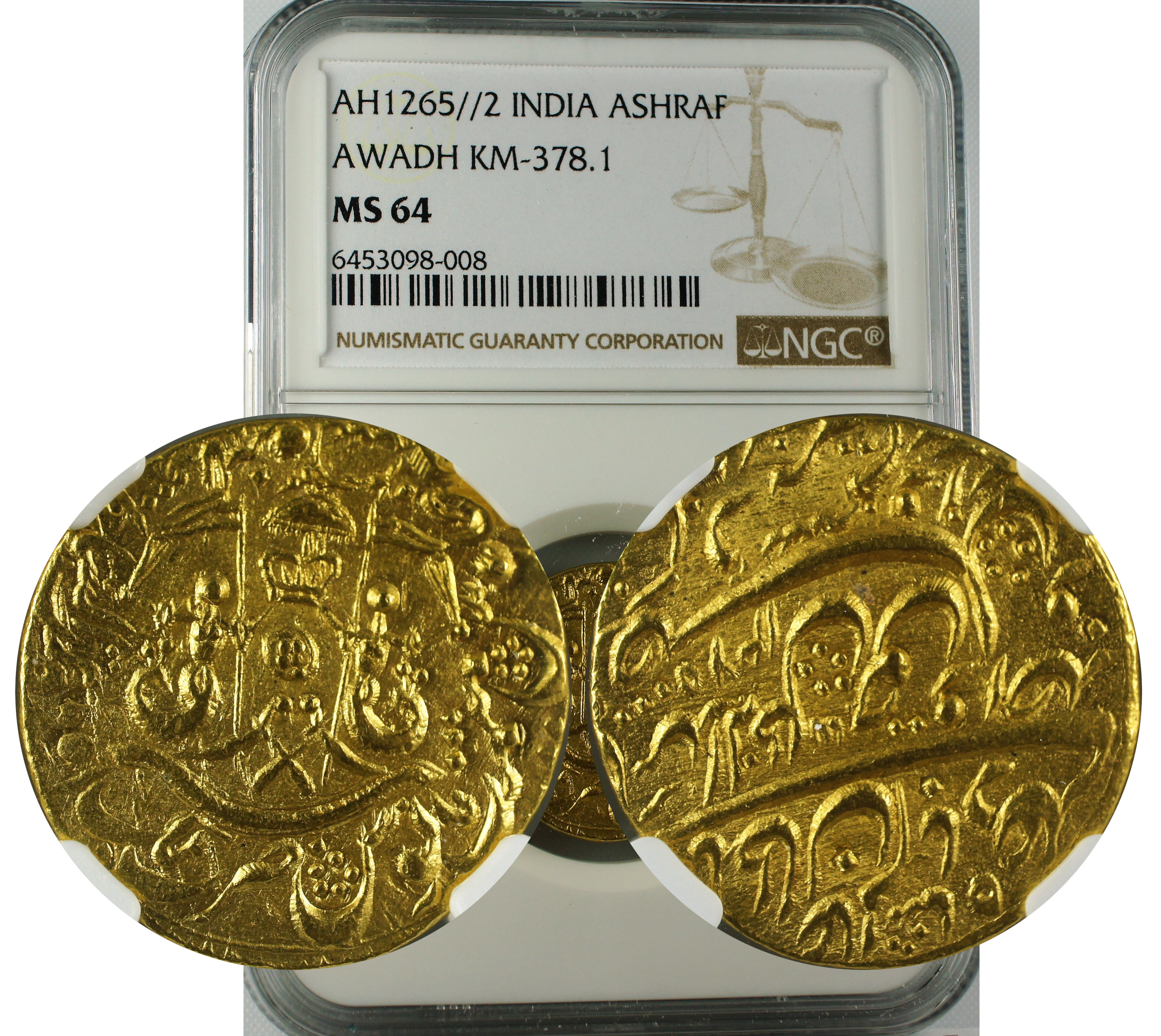 AH 1265//2 INDIA ASHRAFI AWADH KM-378.1 MS64