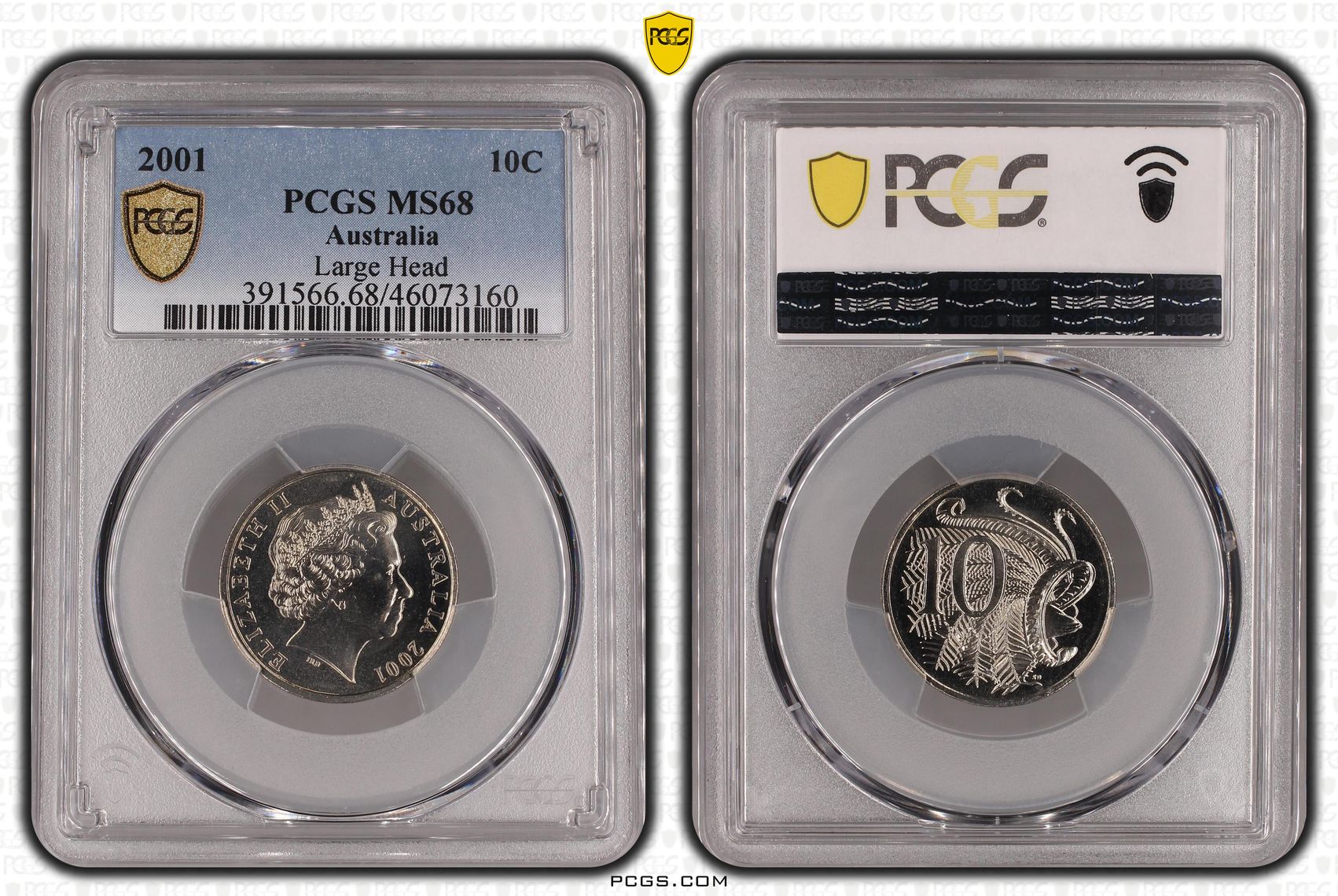 2001 Australia Ten Cent, 10c Large Head PCGS - MS68 -160
