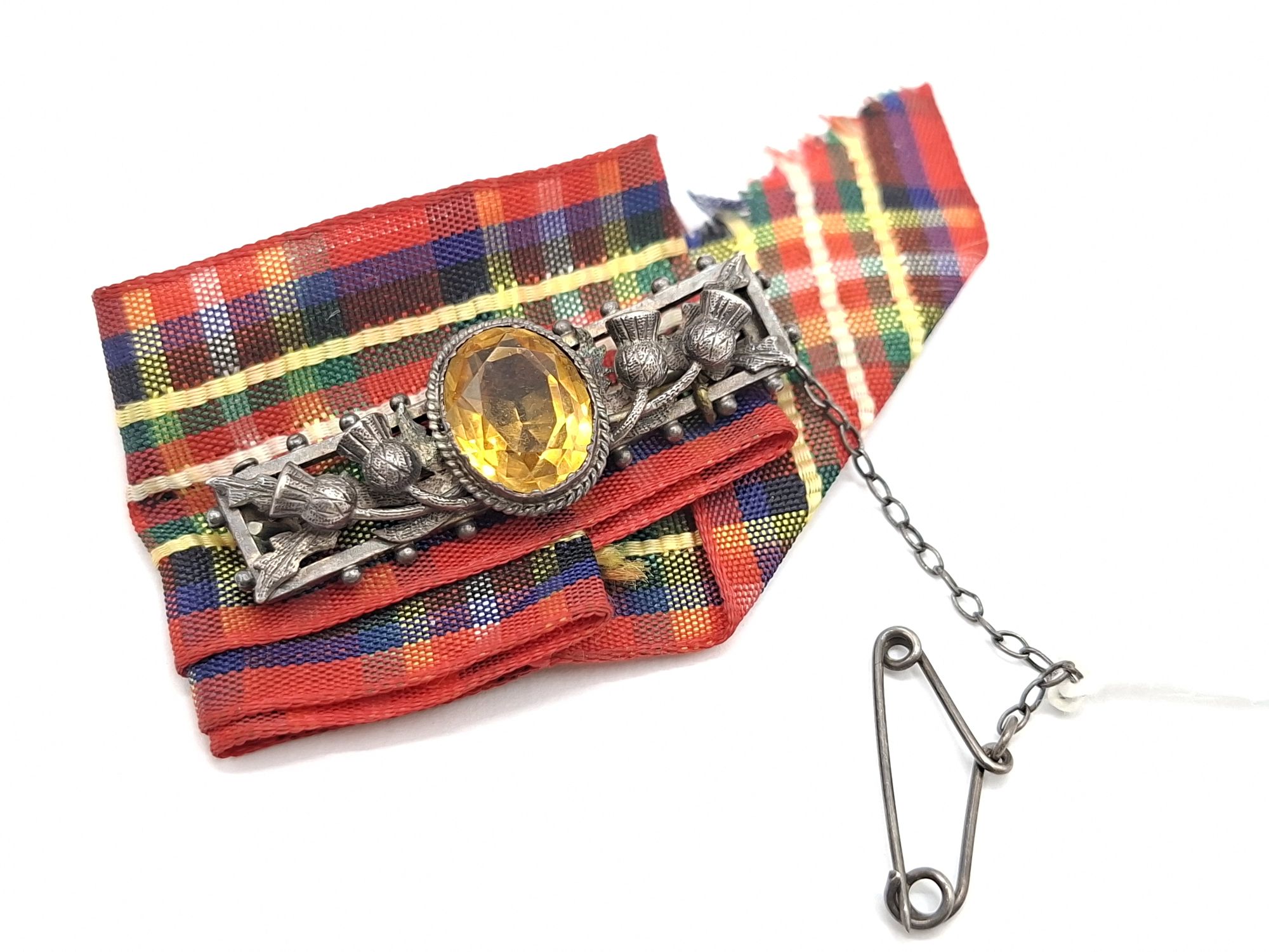 Antique Scottish Brooch On Tartan