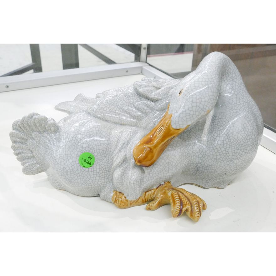 Chinese Export Crackle Glaze Porcelain Goose 14'' Long