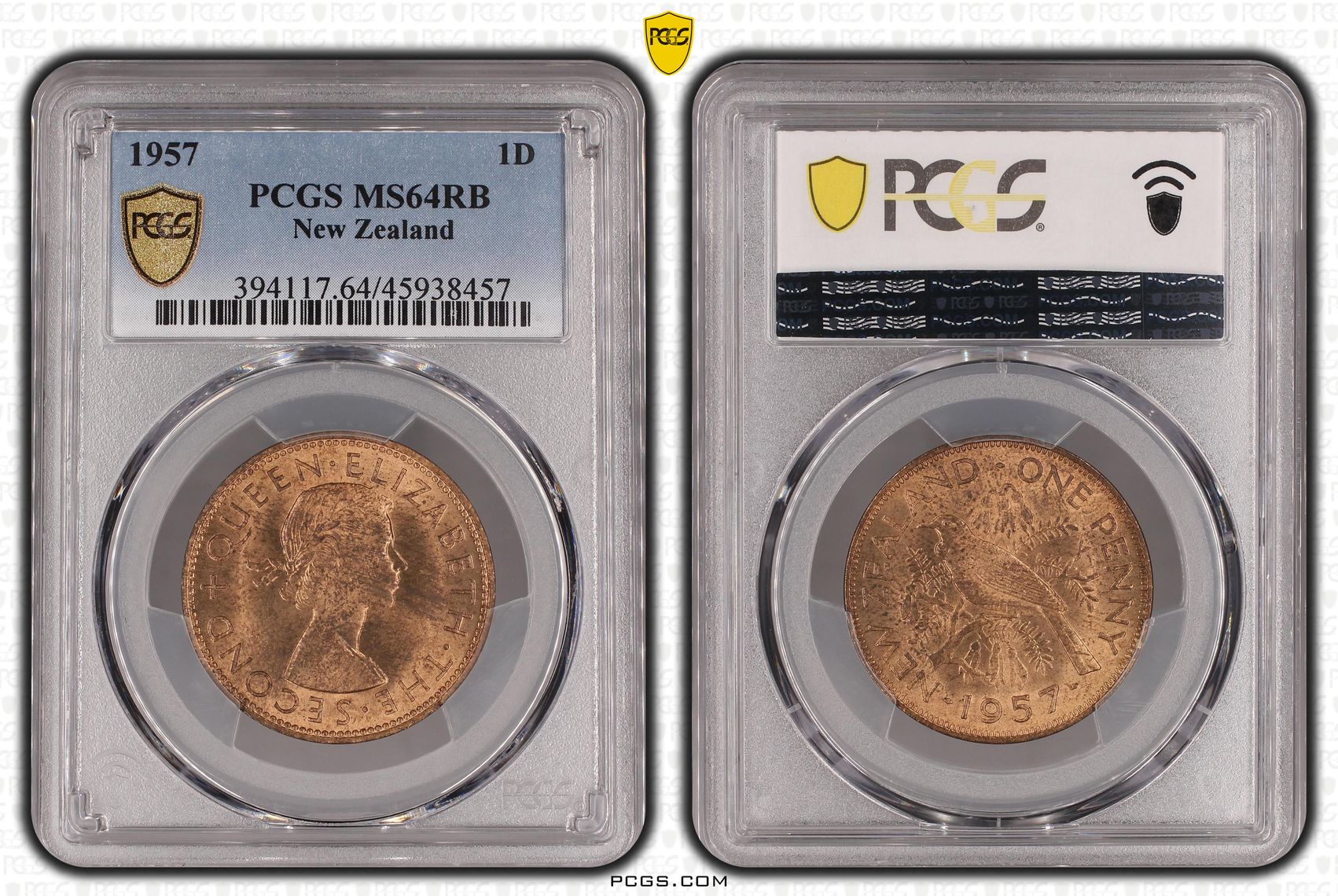1957 New Zealand Penny PCGS - MS64RB POP 2/0 -457