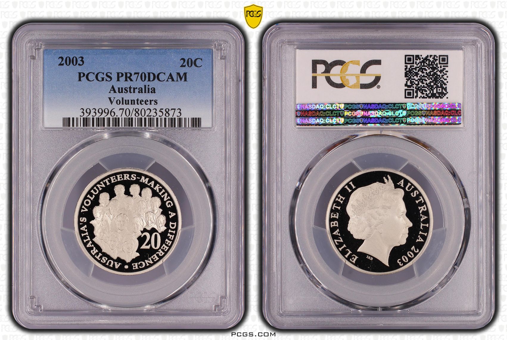 Volunteers, Twenty Cent, 2003, PCGS PR70DCAM