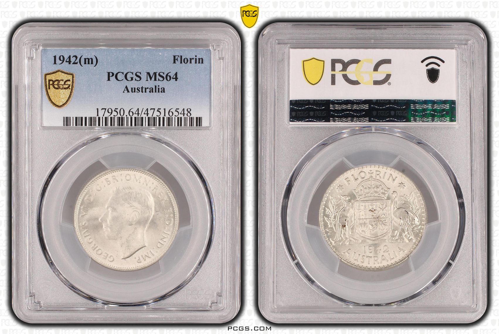 Florin, 1942(m), PCGS MS 64