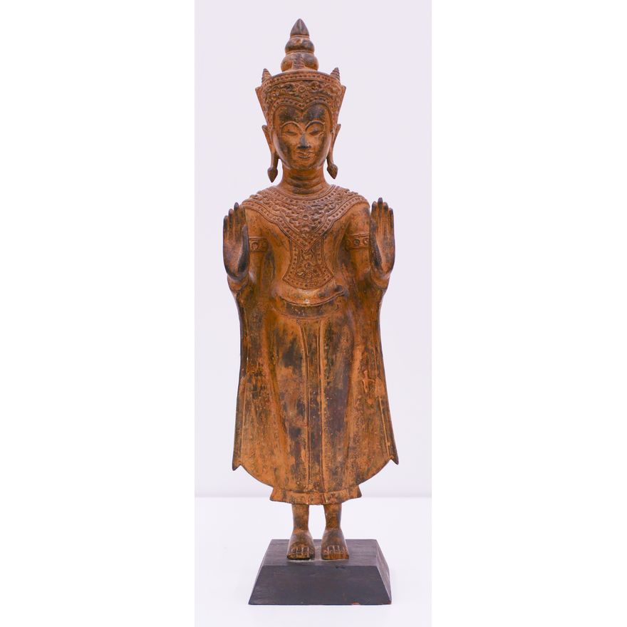 Old Thai Ayutthaya Standing Bronze Buddha on Base 16.5''