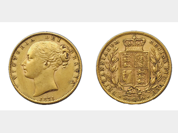 1871 Queen Victoria Young Head #Die 48 London Mint Shield Gold Sovereign.