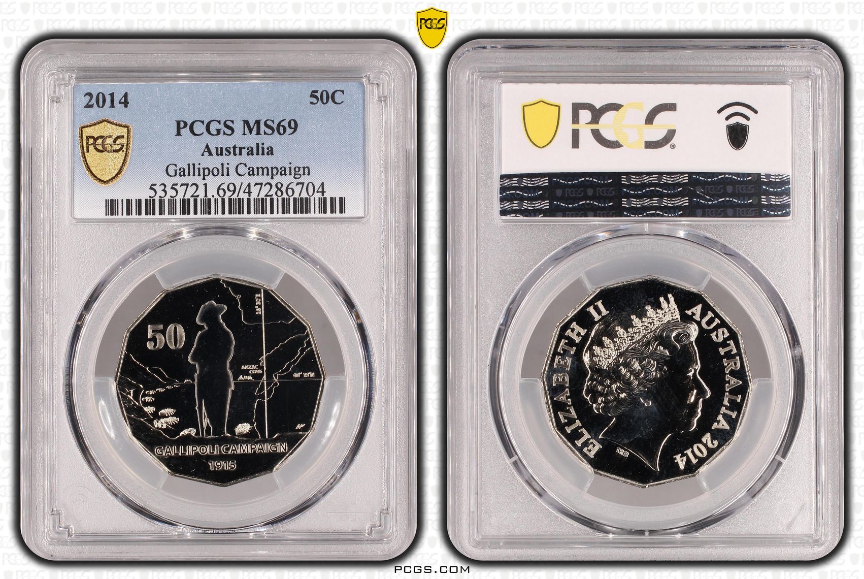174 · Elizabeth II, Gallipoli Campaign, Fifty Cent, 2014, PCGS MS69