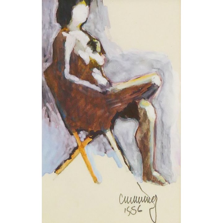 William Cumming 'Nude in Chair' 1996 Gouache on Paper.