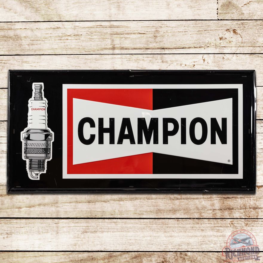Champion Spark Plugs Embossed SST Sign w/ Plug Graphic