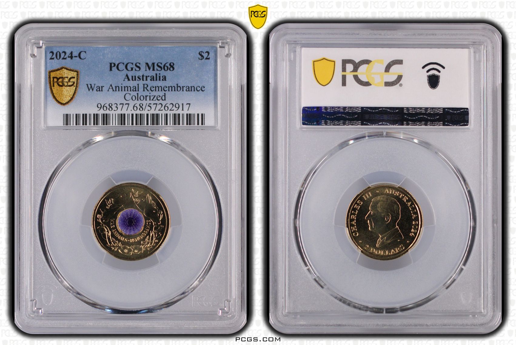 War Animal Remembrance Colourised, Two Dollar, 2024-C, PCGS MS68