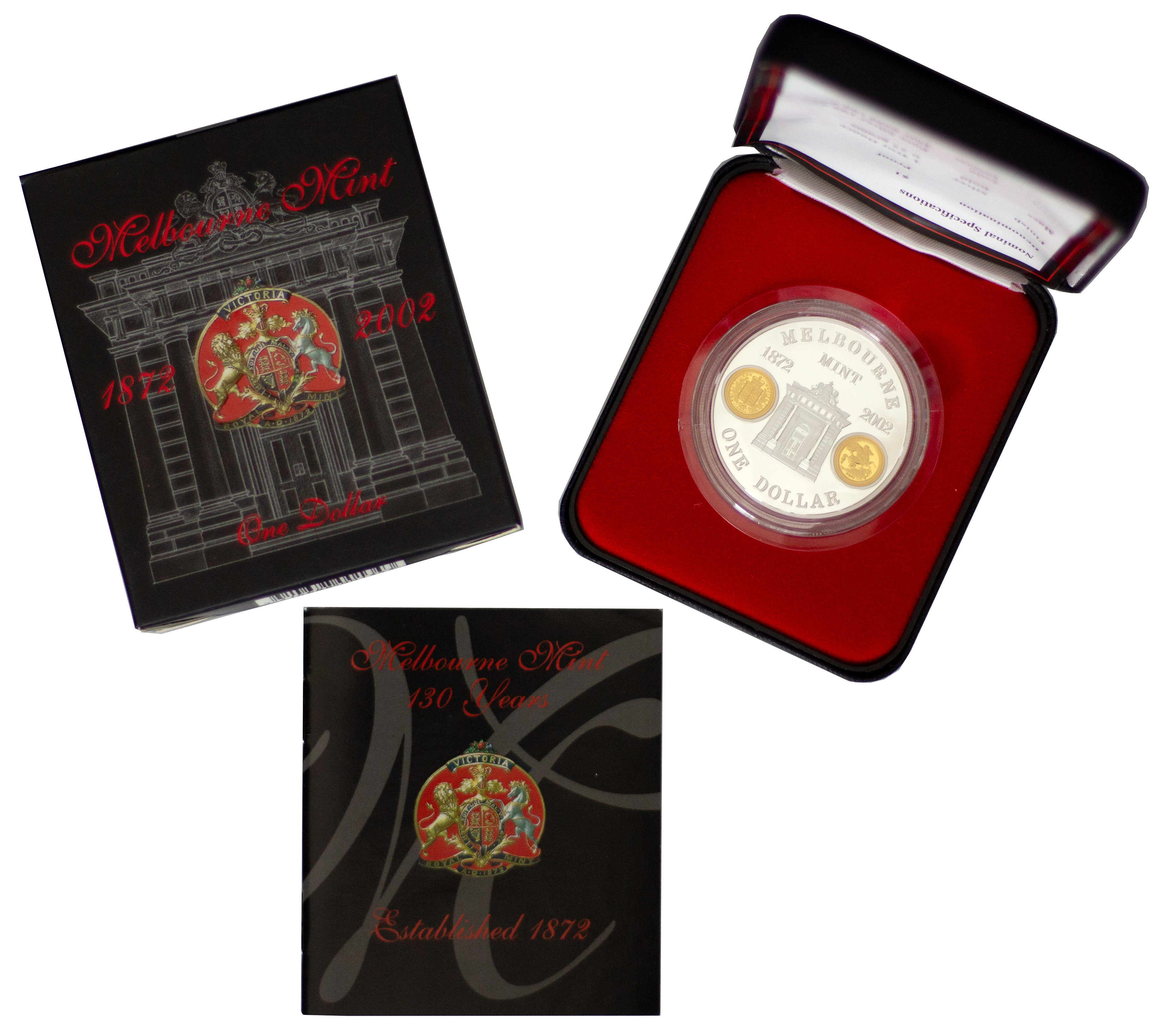 2002 RAM $1 130th Ann. Melbourne Mint 2 Tone Fine Silver Coin- Box & COA