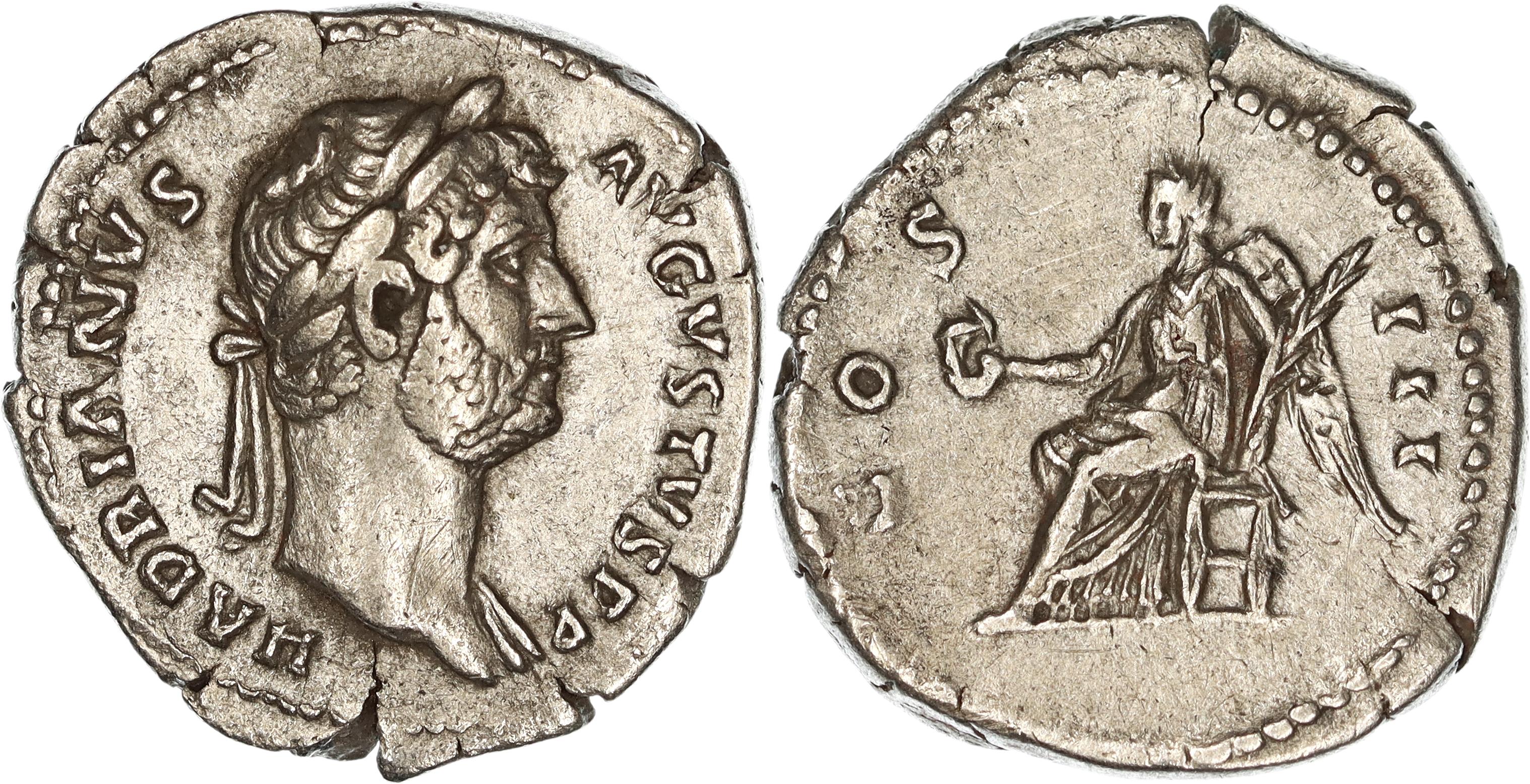 Roman Empire, Hadrian, Silver Denarius, 128 AD, VF+
