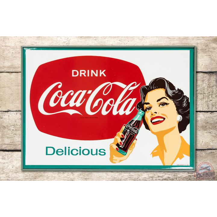 Australian Drink Coca-Cola Delicious w/ Lady Metal Sign TAC 9.5