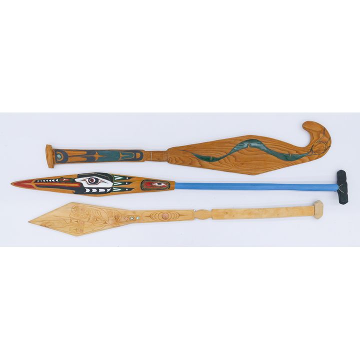 3pc Louis Romberg Makah Carved Canoe Paddles