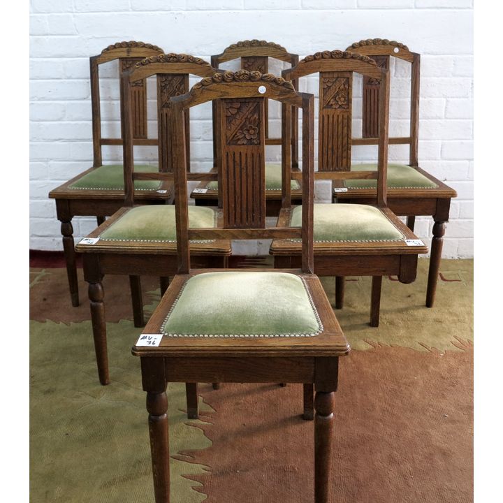 SET OF 6 BELGIAN OAK DINING CHAIRS
