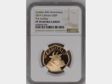 2019 ELIZABETH II PROOF GOLD 50 PENCE 'THE GRUFALO' PF70 UCAM TOP POP!