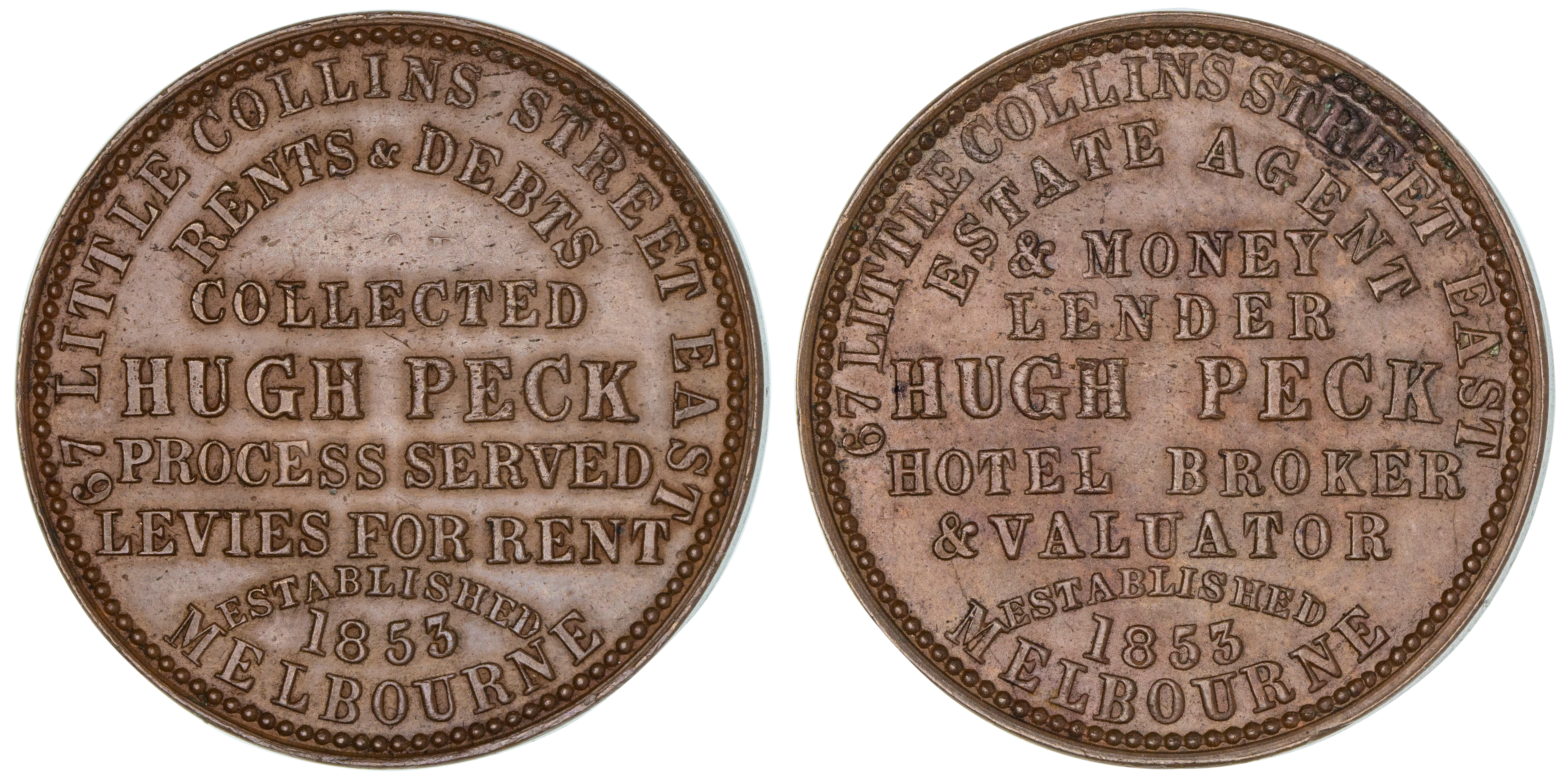Hugh Peck, Melbourne, Penny, 1853, aUNC