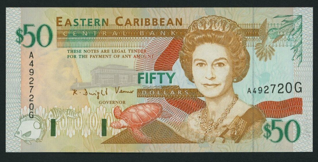 Eastern Caribbean Central Bank, Grenada, 50 Dollars, ND (1994), serial ...