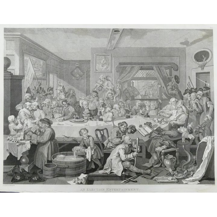 The Humours of an Election' Etchings by Thomas Cook after William Hogarth- 4pc Set- 17x23.5'' sheets