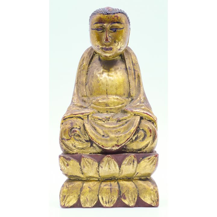 Old Chinese Gilt Lacquered Seated Small Buddha 6''