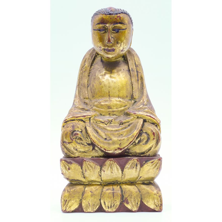 Old Chinese Gilt Lacquered Seated Small Buddha 6''