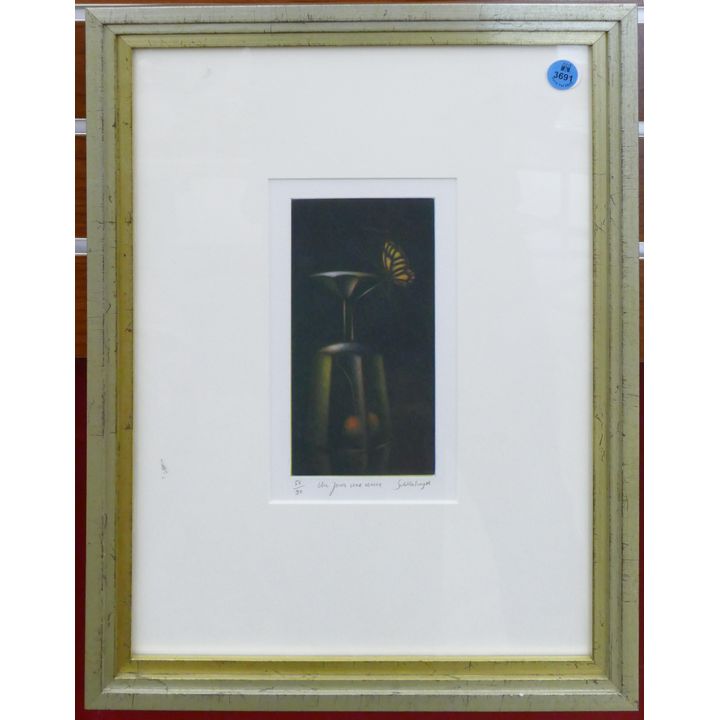 Laurent Schkolnyk Still Life Mezzotint S/N Etching Framed 17''x13''