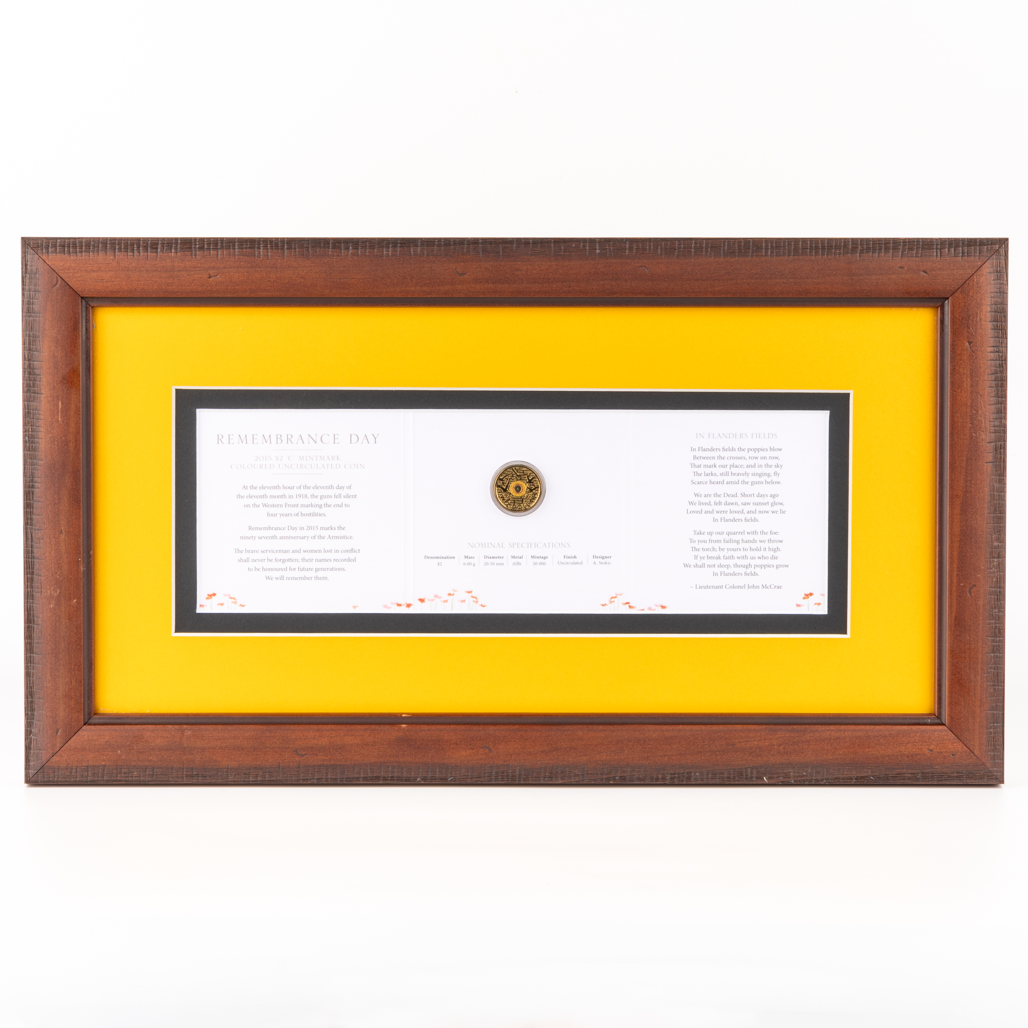 245 · Elizabeth II, Framed In Flanders Fields, Two Dollar, 2015-C,  UNC