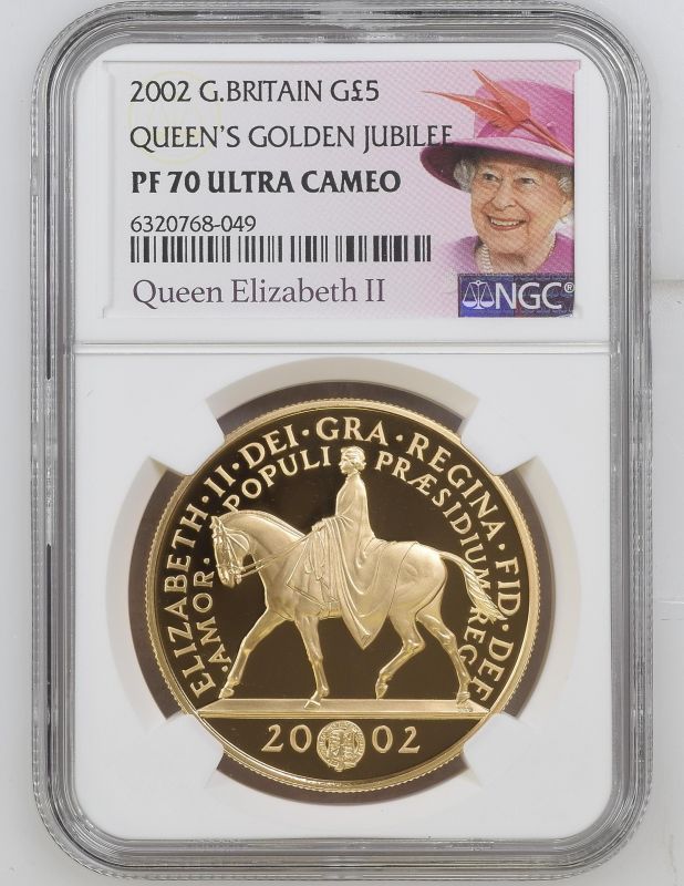 2002 Gold 5 Pounds (Crown) Golden Jubilee Crown Proof NGC PF 70 