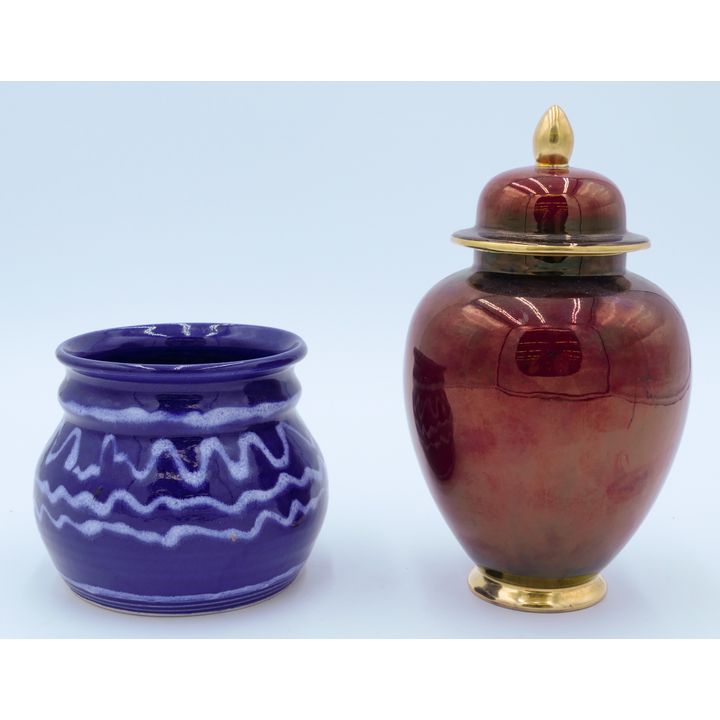 2pc Bev Freeburg Studio Pottery & Carlton Ware Jar Largest 7"