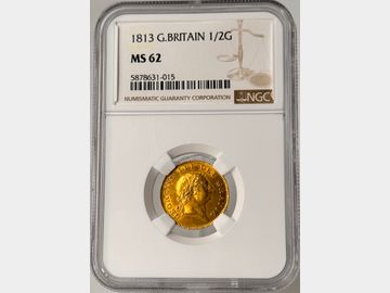 1813 GEORGE III 'MILITARY TYPE' GOLD HALF GUINEA MS62