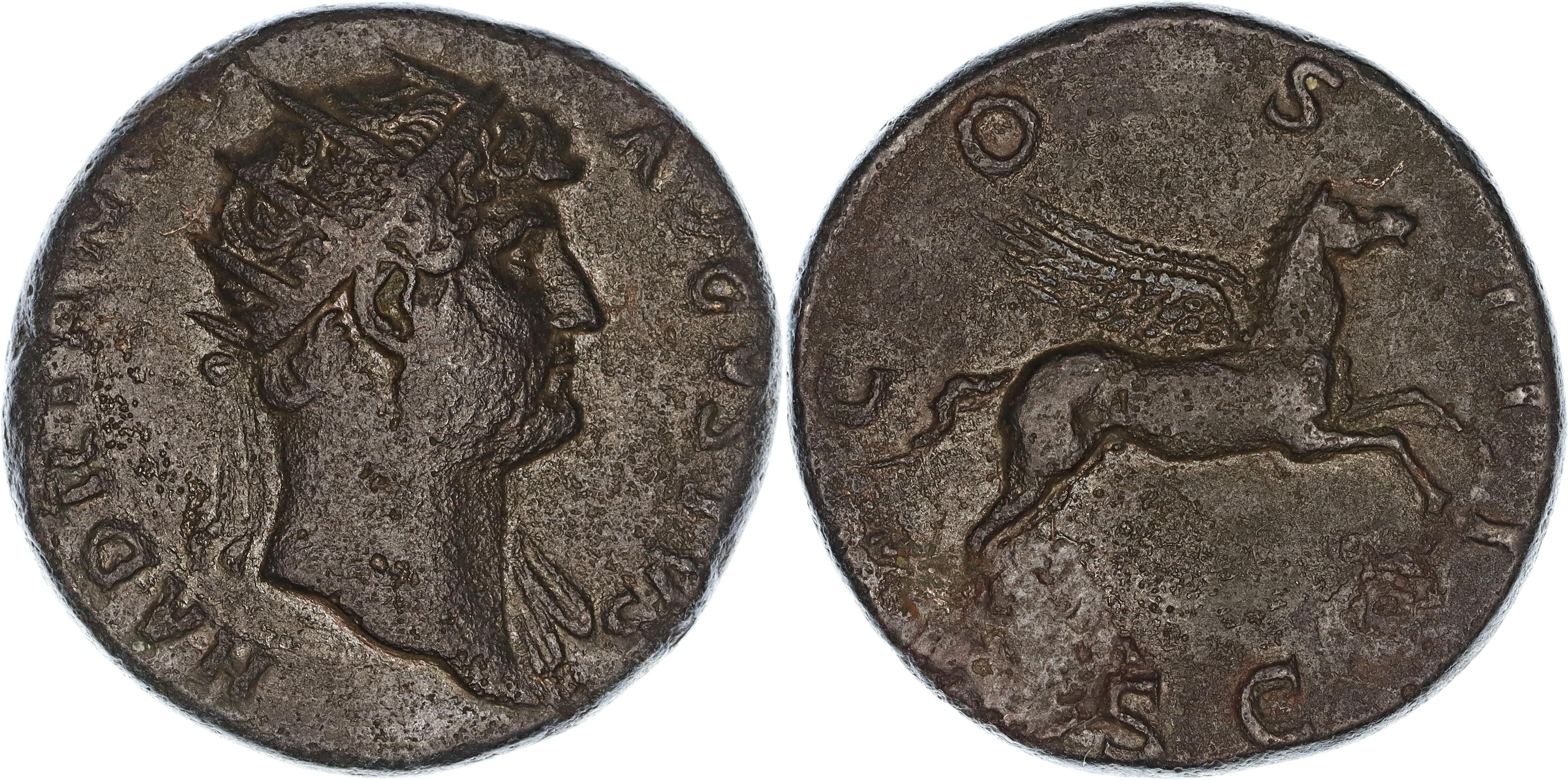 Roman Empire, Hadrian, Æ Dupondius, 124-125 AD, nVF