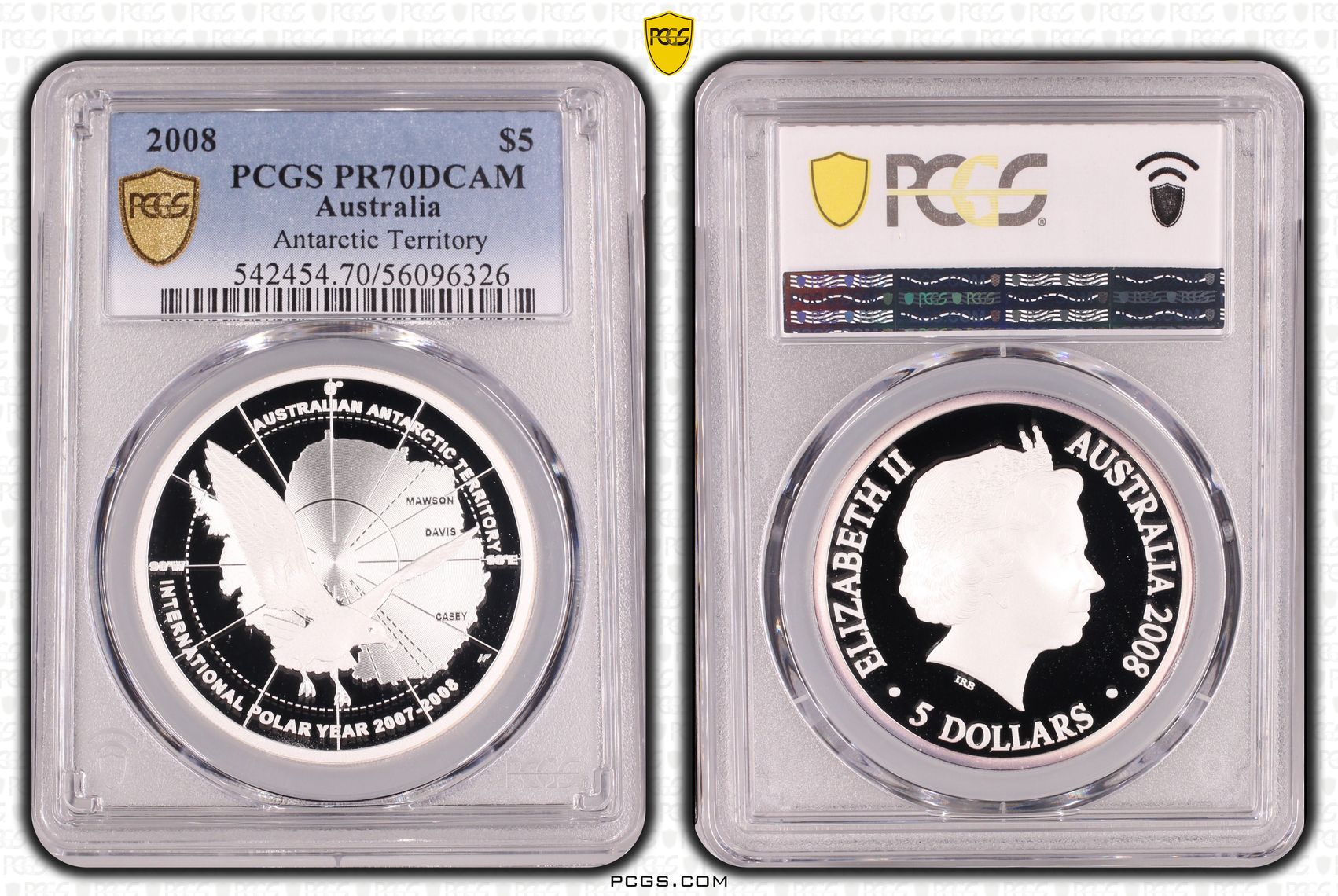 Antarctic Territory, POP 6/0, Five Dollar, 2008, PCGS PR70DCAM