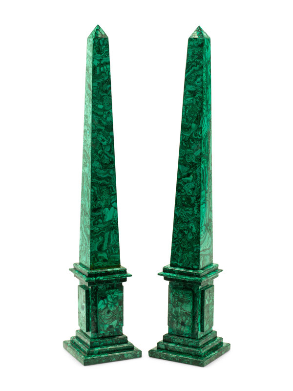 A Pair of Large Malachite Obelisks
Height 31 inches.