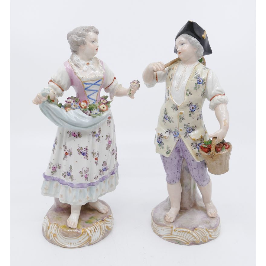 Pair English or German Porcelain Figurines of Man & Woman- 8"