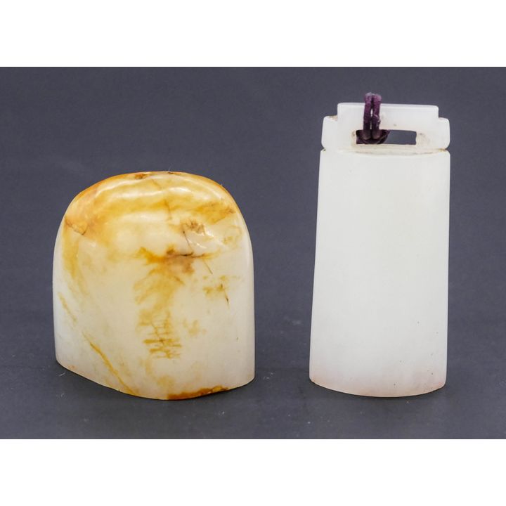 2pc Old Chinese Jade Small Seals 1.25'' to 1.5''