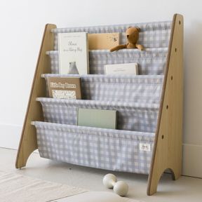 3 SPROUTS RECYCLED FABRIC KIDS BOOKSHELF 4-TIER SLING BOOK RACK STORAGE - KIDS ROOM BOOK SHELVES, NURSERY, PLAYROOM, CLASSROOM - B