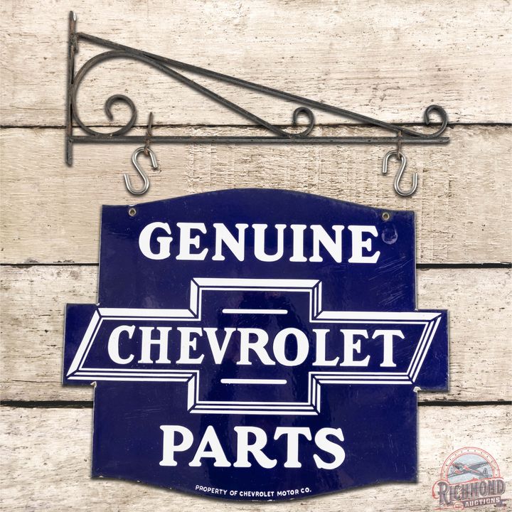 Chevrolet Genuine Parts DS Porcelain Sign w/ Bracket