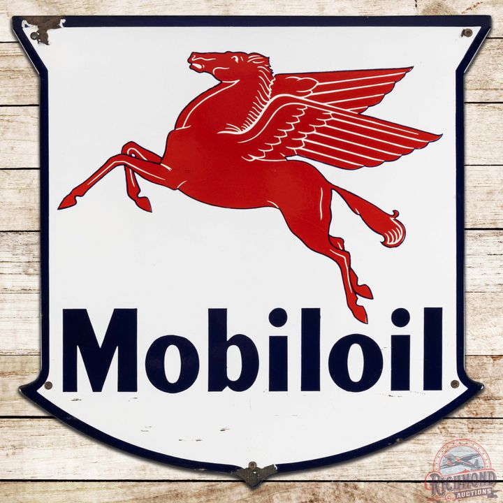 Mobiloil Gasoline 25" Die Cut SS Porcelain Sign w/ Pegasus