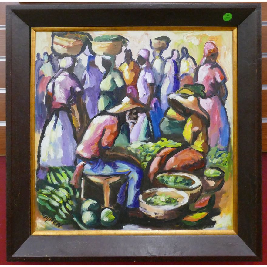 Erroll Allen (1960-2012 Jamaican) ''Market Scene'' Oil