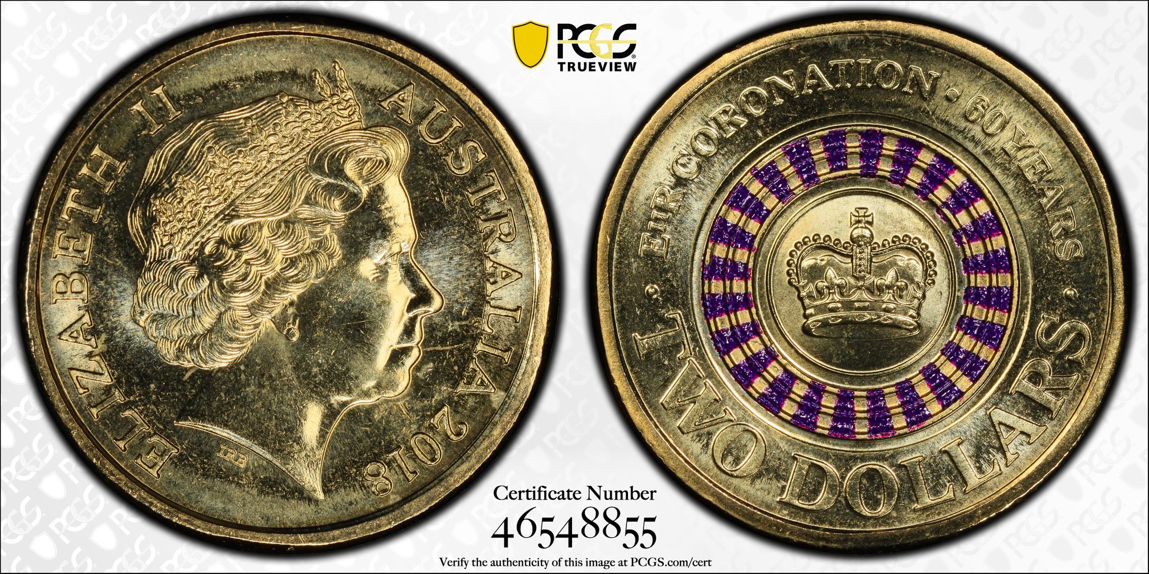 469 · Elizabeth II, Queen's Coronation Colorized 30th Ann. $2 Coin , Two Dollar, 2018, PCGS MS66