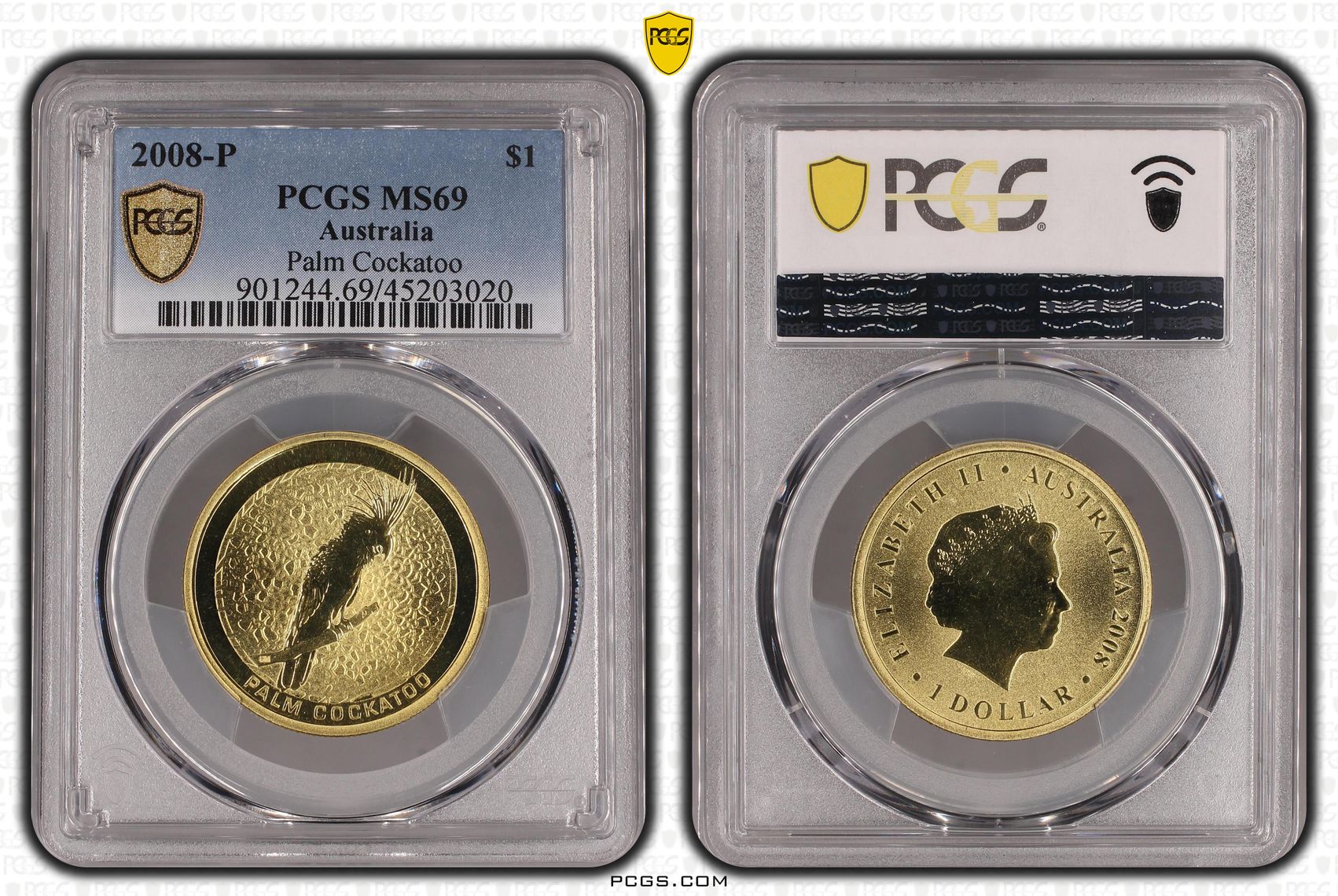 2008-P Australia One Dollar, $1 Palm Cockatoo PCGS - MS69 POP 2/0 -020