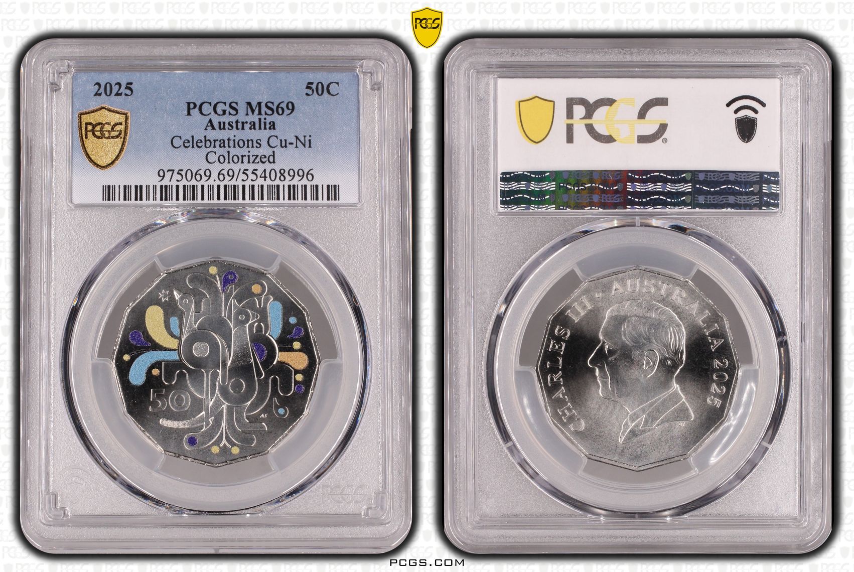 409 · Celebrations Cu-Ni Colourised, Fifty Cent, 2025, PCGS MS69