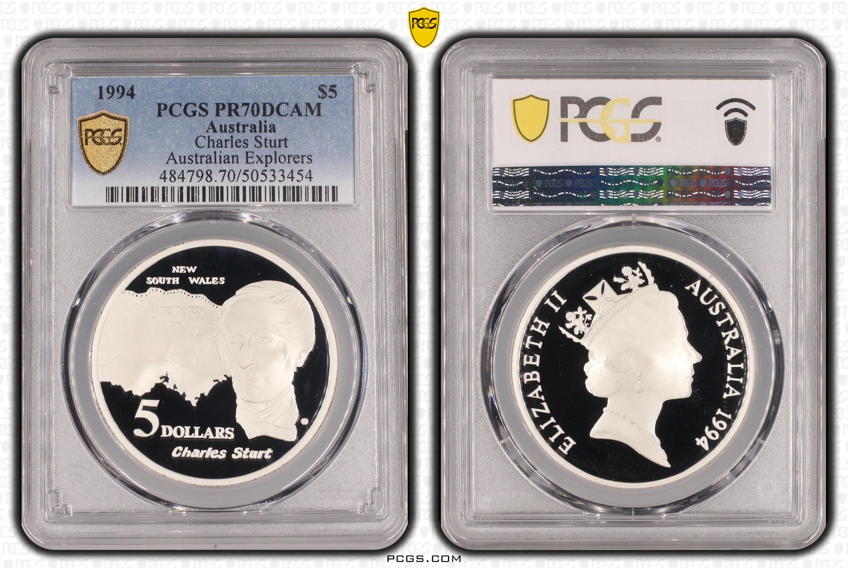 Charles Sturt - Australian Explorers POP 18/0, Five Dollar, 1994, PCGS PR70DCAM
