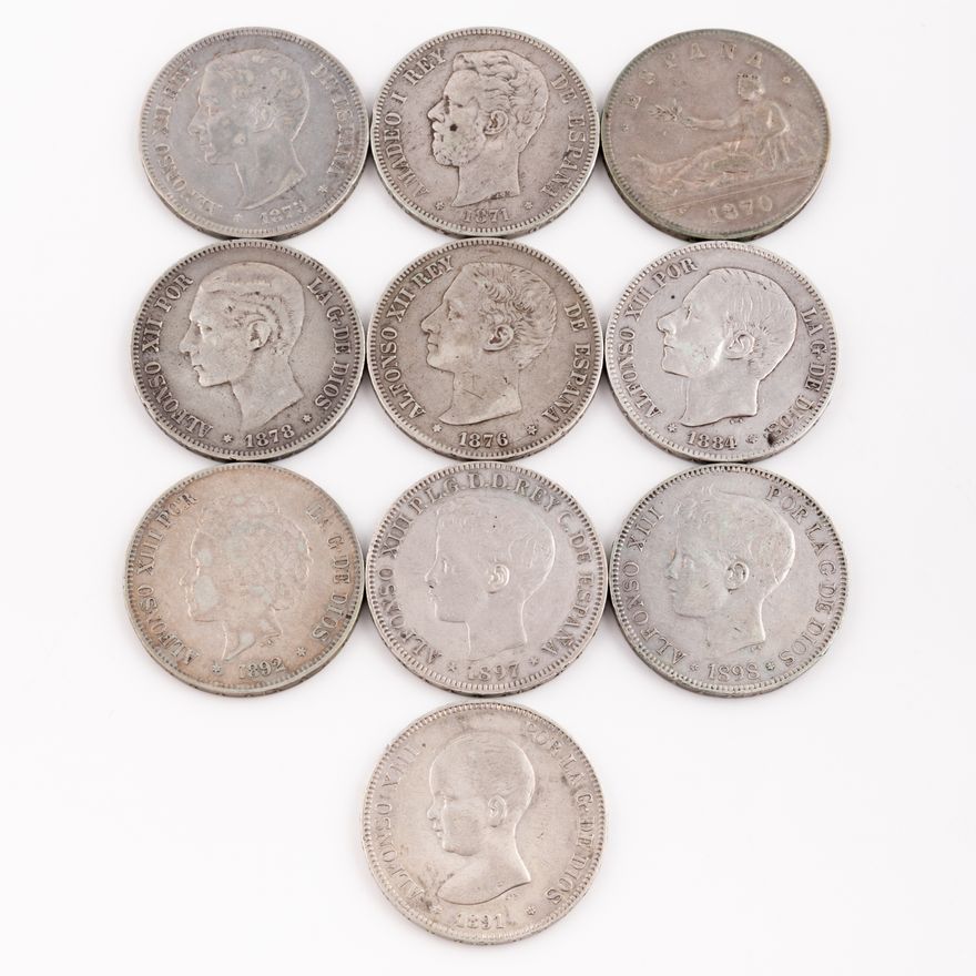 Spain & Colonies, Five Pesetas,  VG - VF